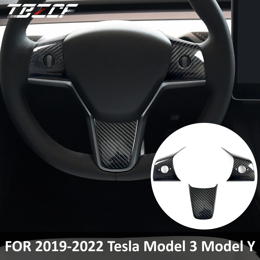 

Настоящее углеродное волокно для Tesla 2019-2022, модель 3 2019-2022, модель Y, панель рулевого колеса Tesla, аксессуары из сухого углеродного волокна