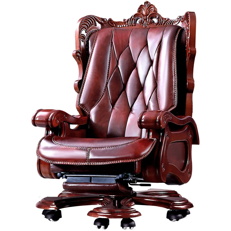 

Domineering boss chair leather computer chair home study lift desk chair solid wood office massage president