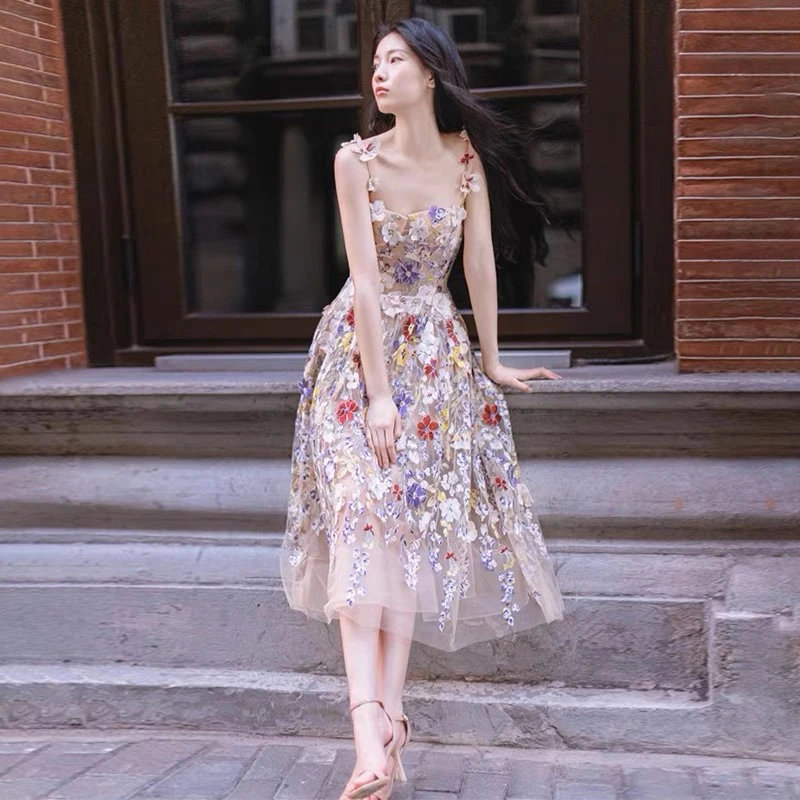 Ele Floral Strapl Ballkleid Abendkleid 2023, neuer koreanischer SLE-langer A-Linien-Rock Dr für Par Hochzeitsfeier