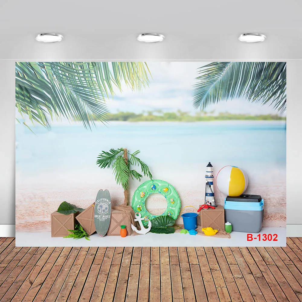 

Coconut Beach Hawaii Backdrop Summer Surfboard Kids Cake Smash Birthday Party Tropical Palms Seaside Background Props