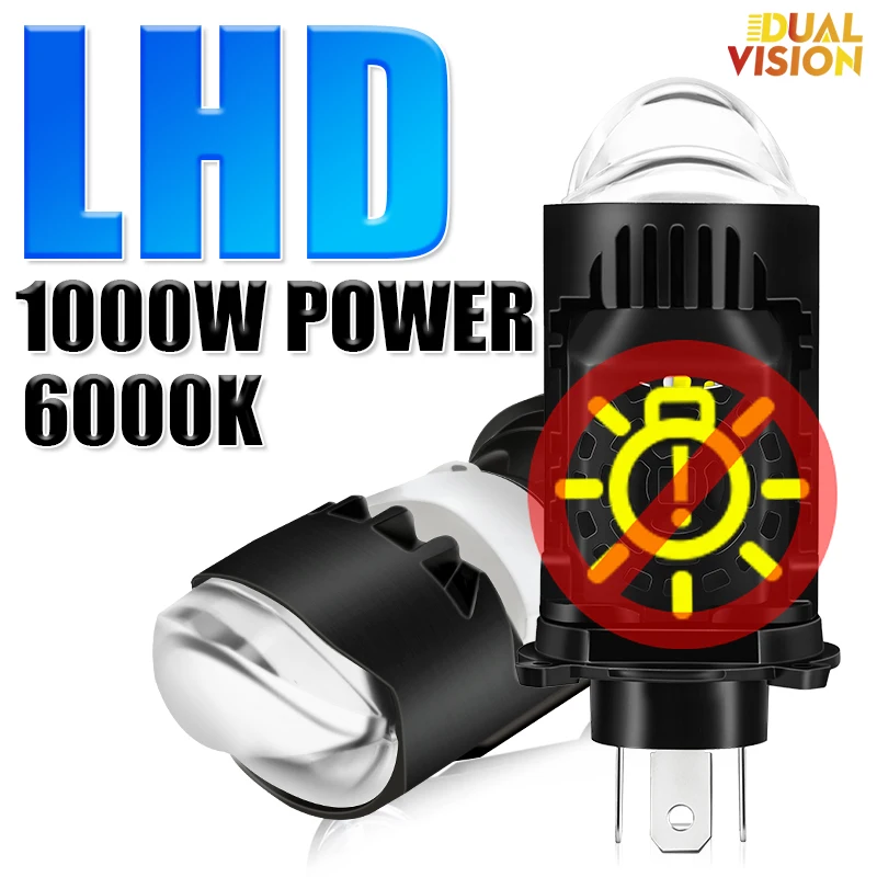 1000W H4 Bi LED Projector Lens Motorcycle Car Headlight Mini Lenses LHD High Beam Low Beam 6000K 3570 CSP Chip Plug&Play 12V 24V