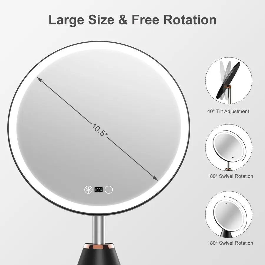Professioneller Schminkspiegel mit Lichtern, wiederaufladbarer HD-Kosmetikspiegel, CRI98 TrueSunlight, 3 Farbmodi, stufenlose Dimmung, 5