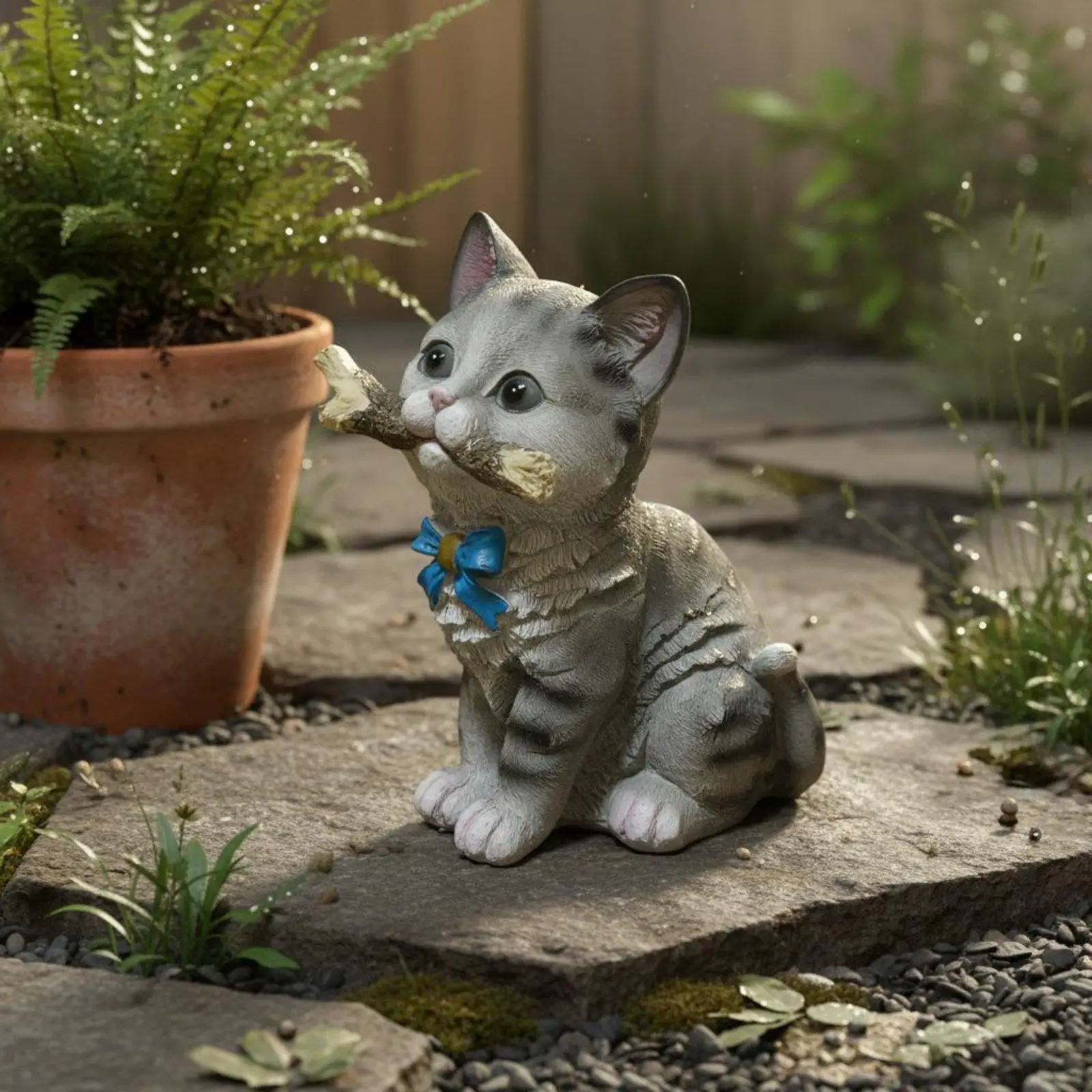 Charming Resin Cat Ornament Seated Kitten Figurine for Garden Decor Patio Lawn Porch Animal Statue