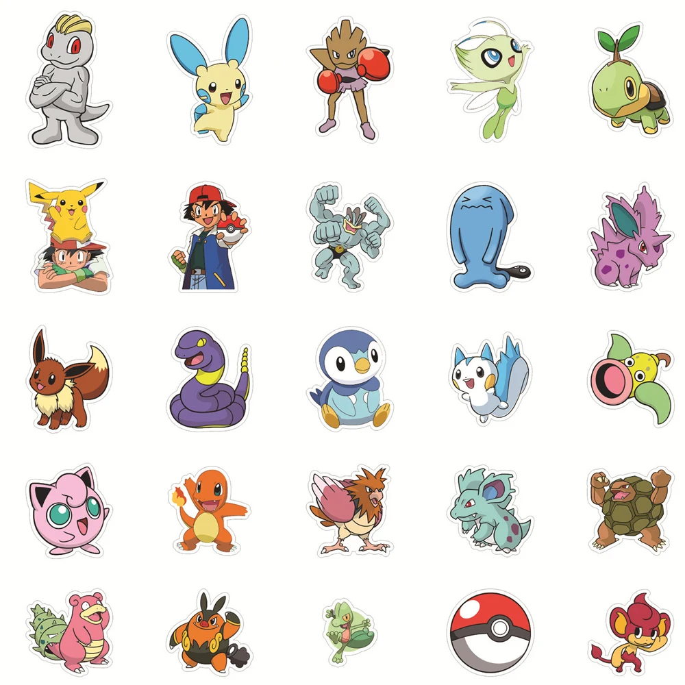 10/30/50/100pcs Cute Pokemon Cartoon Stickers Kawaii Pikachu Psyduck Eevee Graffiti DIY Guitar Water Bottle Anime Sticker Decor