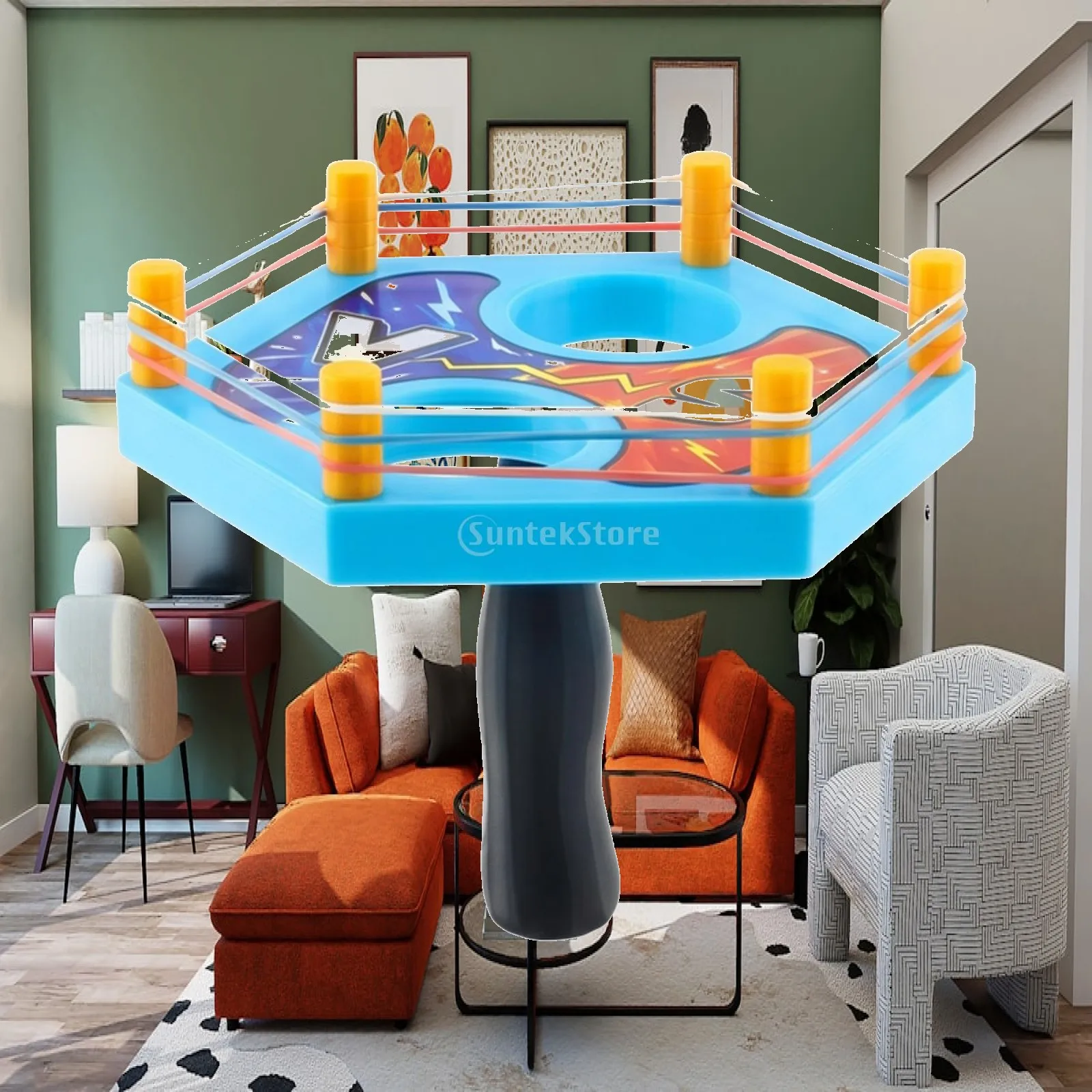 Mini Thumb Battle Game Wooden Tabletop Arena Portable Finger Duel Toy with Elastic Ropes for Party Game