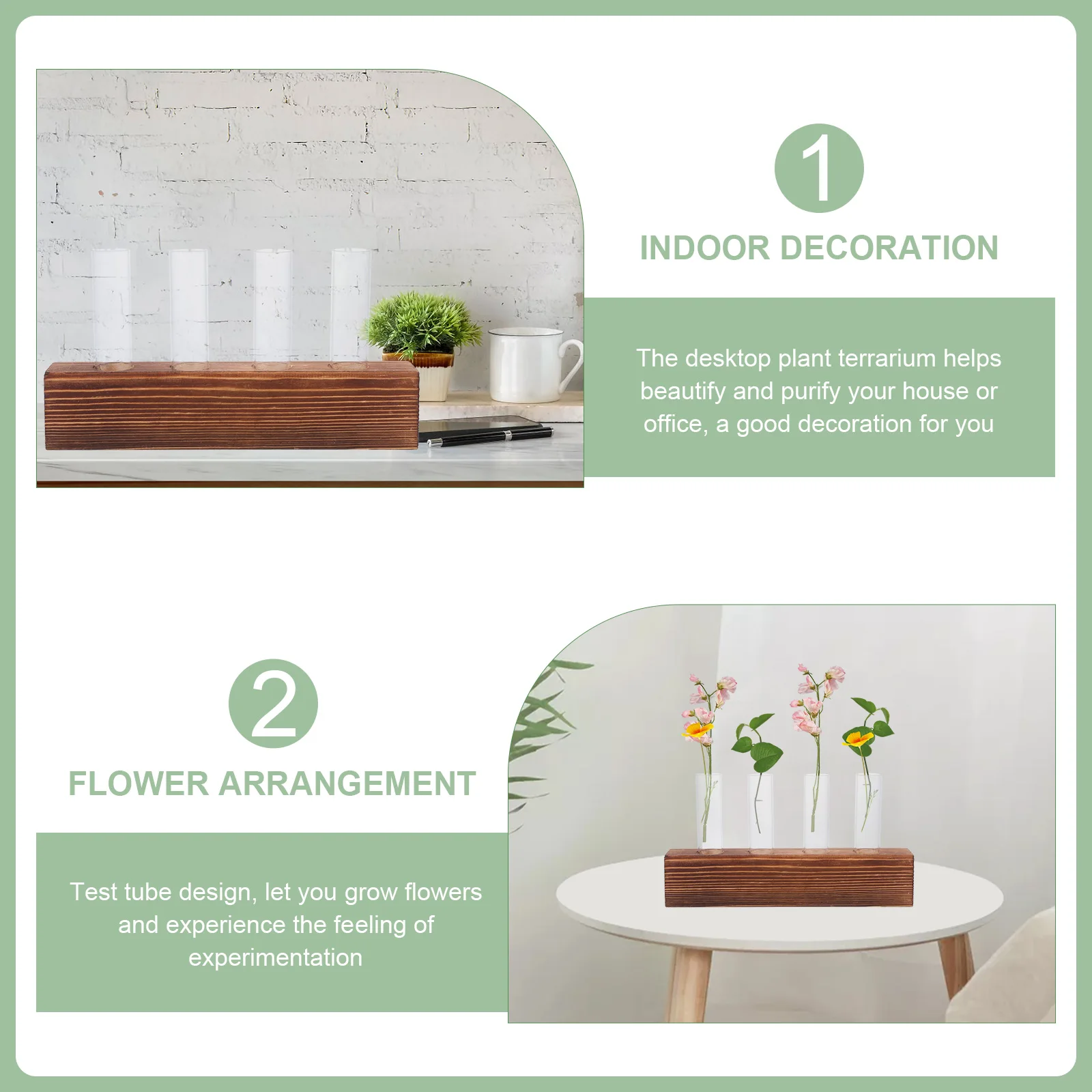 

1Set Wooden Stand Hydroponic Planter Glass Vase Desktop Decoration Table Ornament Creative Home Supplies Table Decoration