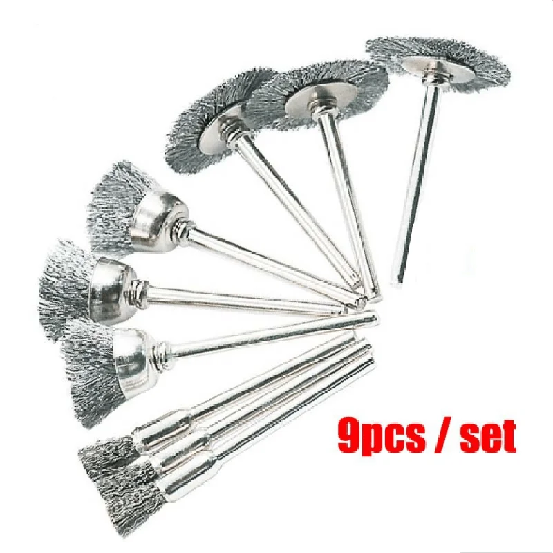 

9Pcs Mini Steel Wire Brush Wheel for Drill Rotary Tool Metal Rust Removal Polishing Cleaning Abrasive Accessory Kit