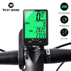 WEST BIKING-ordenador inalámbrico para bicicleta, pantalla grande de 2,8 pulgadas, con cable, velocímetro, odómetro, cronómetro