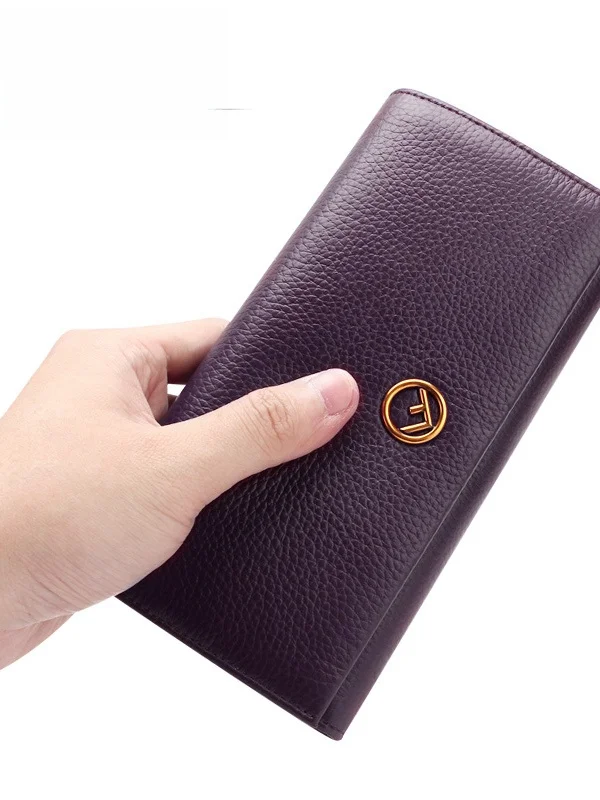zolダンニー-genuine-leather-wallet-women's-long-multi-card-position-top-layer-cowhide-luxury-feel-buckle-closure-wallet