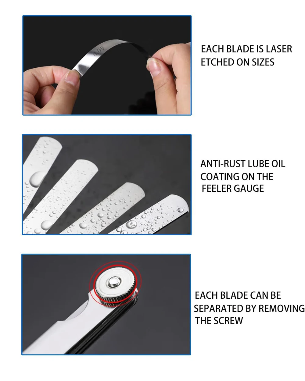 32 Blades Combination Feeler Gauge Stainless Steel Removable Metric Imperial 0.04-0.88mm Thickness Measuring tool