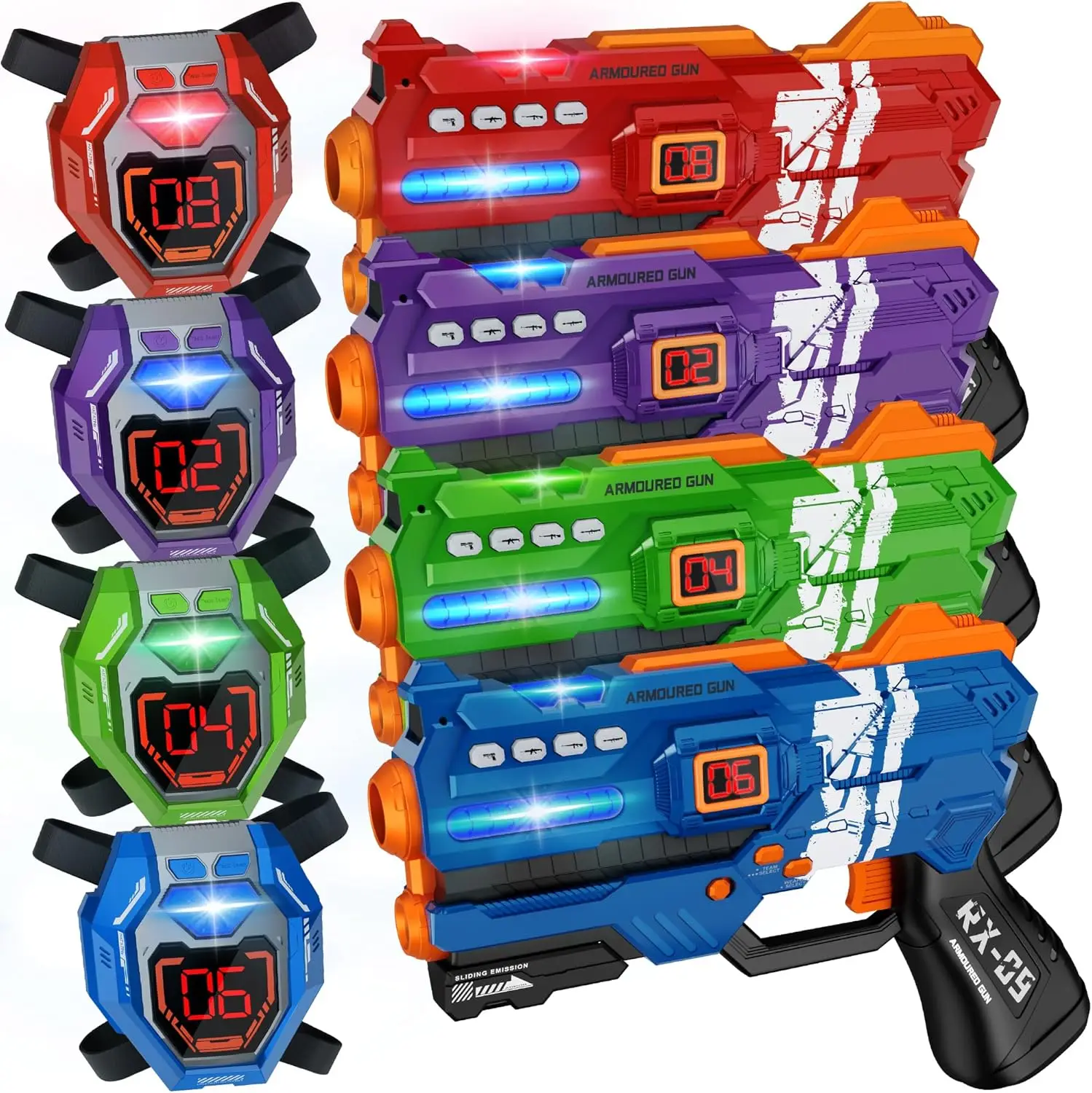 

4-Piece Laser Tag Set with Digital LED Score Display Vests, Fun for Teens and Adults