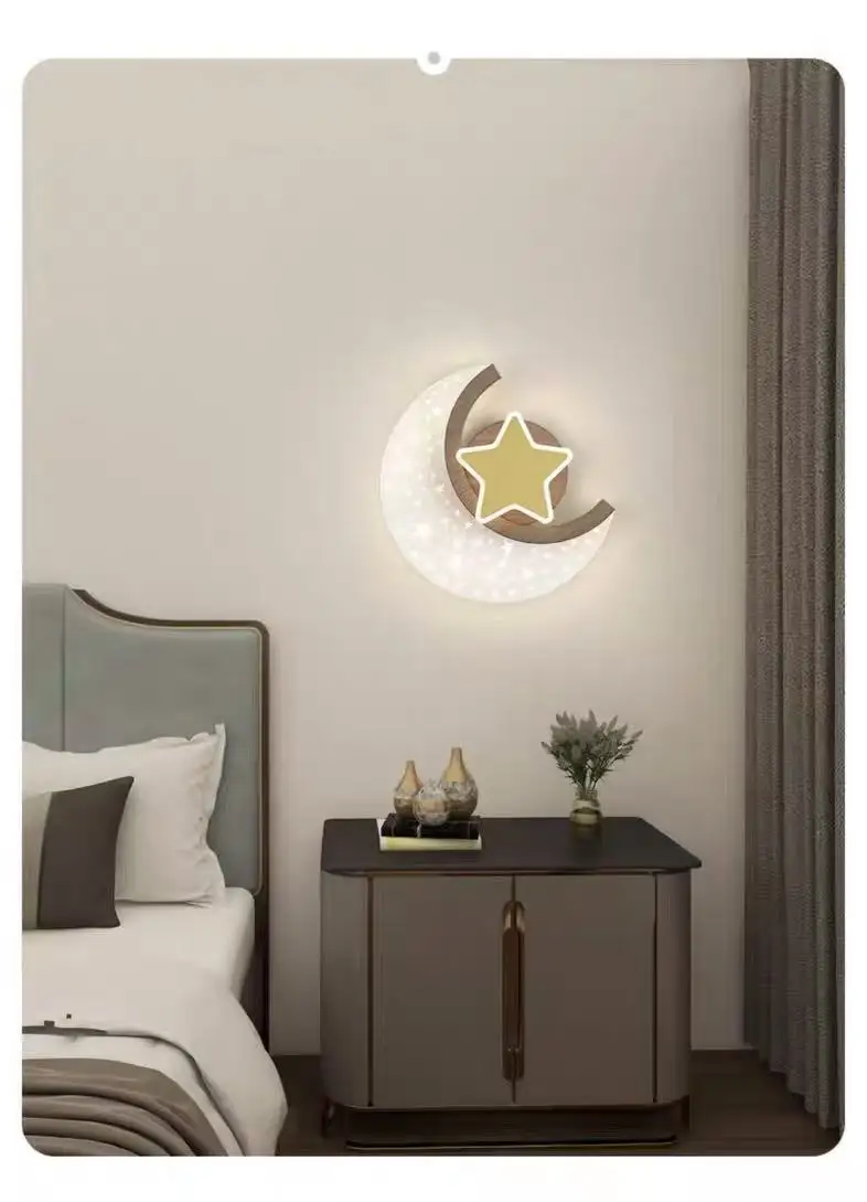 

French Luxury-lite Cute Moon Star Warm Romantic LED Wall Lamps Art Creative Light for Chidren Bedroom Home Decoration Chandelier