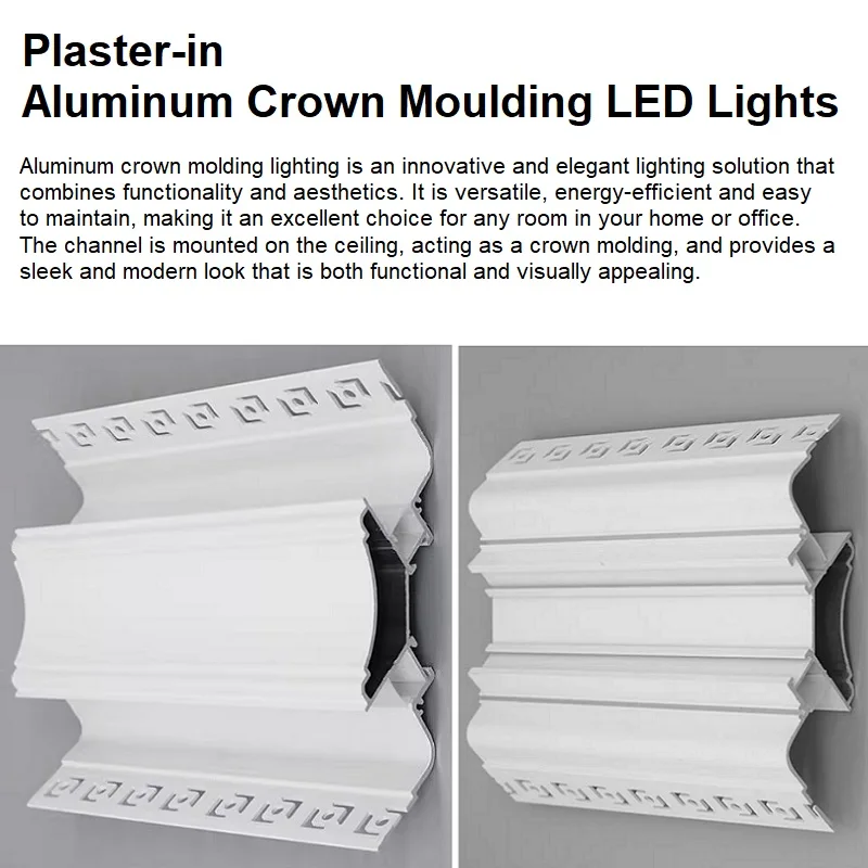 Indirect LED, Aluminum Crown Moulding Lights, Plaster-in Extrusion Profiles for LED Cove Lighting, Cornices Lamps