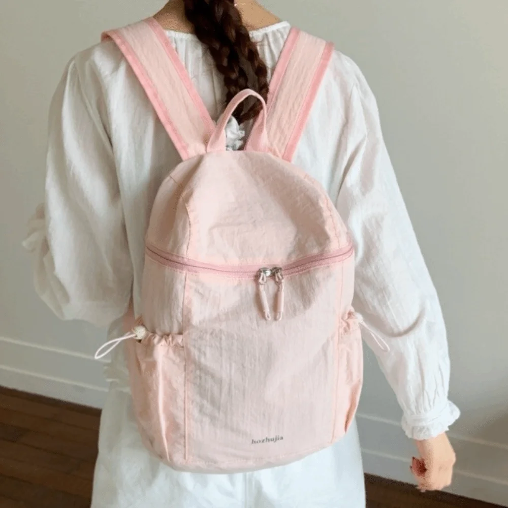 

Fashion Korean Lightweight Backpack Solid Color Leisure Nylon Shoulder Bags College Large Capacity Student Schoolbag Outdoor