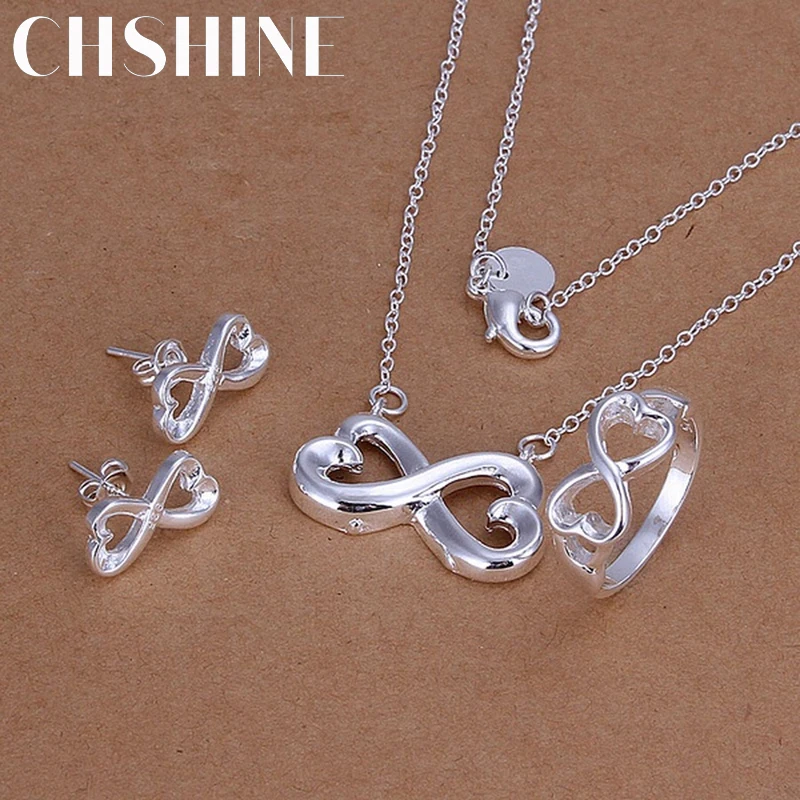 

925 silver lady women Valentine's Day gift creative ring necklace stud earrings fashion jewelry set wedding party nice