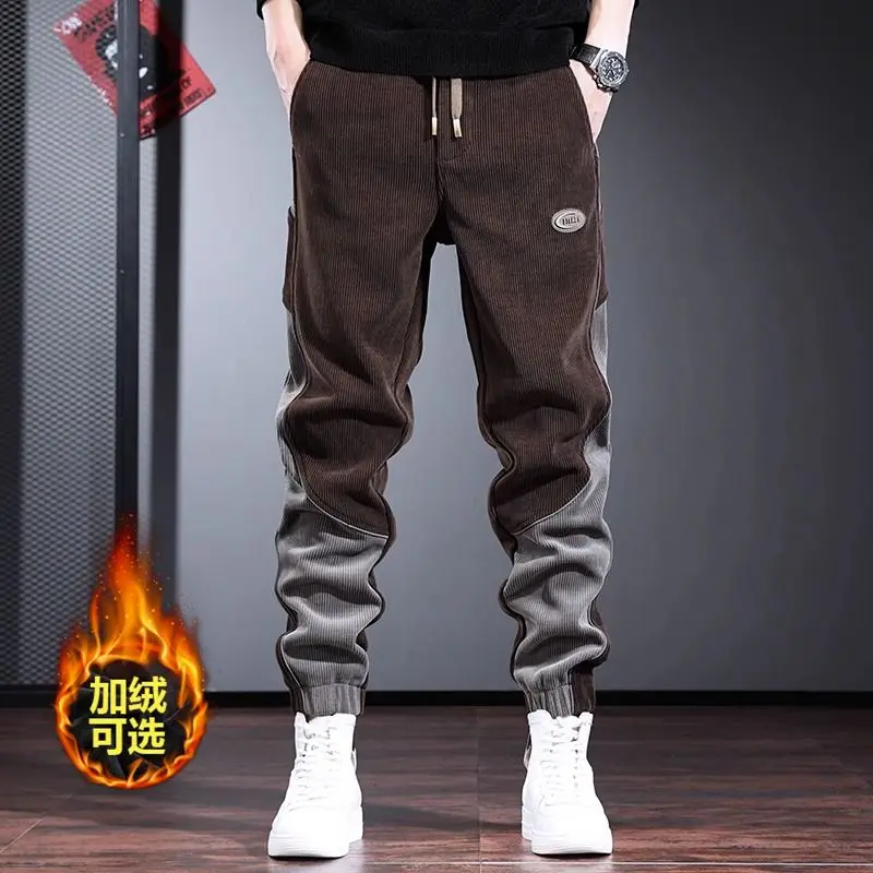 Autumn Winter New Corduroy Men's Pants with Velvet for Warmth Leisur Sports Maillard Style Trendy and Fashionable Pants for Men