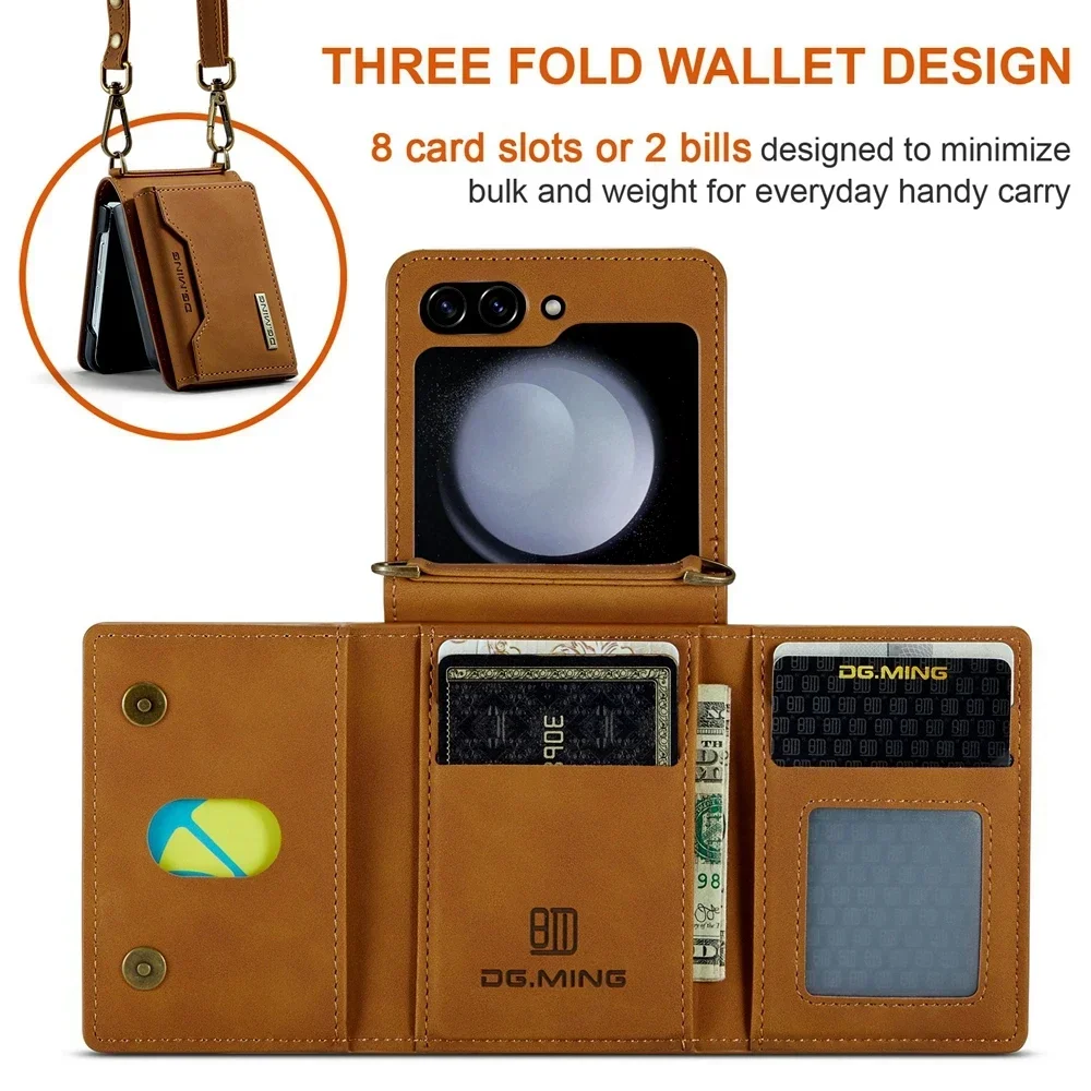 Crossbody Leather Cover Wallet Phone Case For Samsung Galaxy Z Flip 7 6 5 4 3 Flip5 Flip4 5G Cards Slot Purse Protective Shell