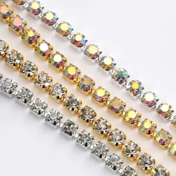 QIAO 1yard Glitter Crystal Rhinestone Trim Chain Shiny Diamond Stone Glue on Claw Chain Strass for Dress Clothing Decorations