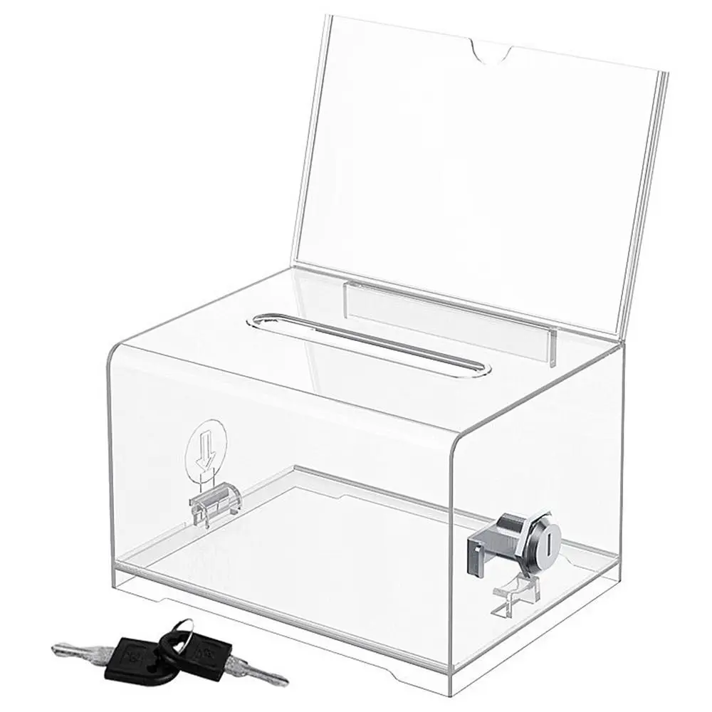 

With Lock Acrylic Donation Box Voting Charity Sign Holder Portable Ballot Box Transparent Complaint Box Suggestion Box