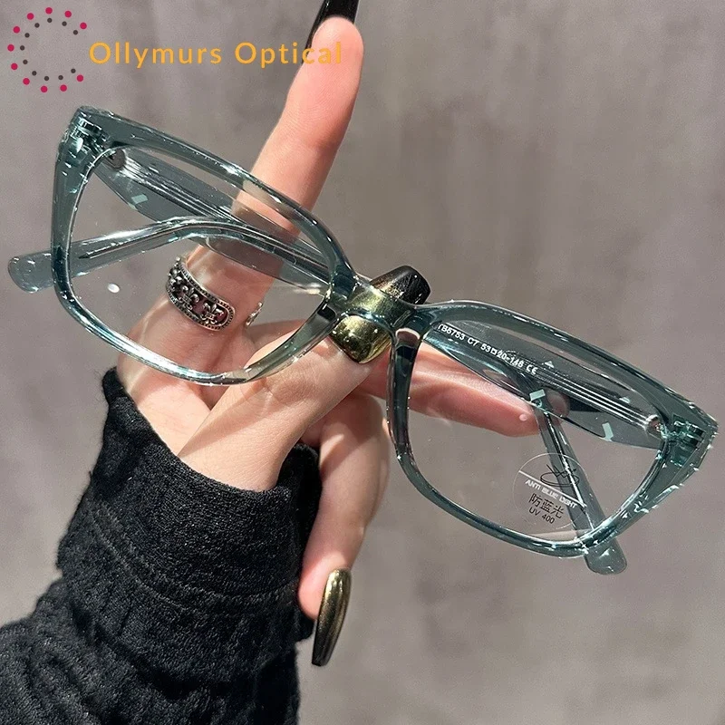 OLLYMURS عين القط موضة قصر النظر الشارع نظارات طبية هندسية النساء نظارات القراءة اللونية وصفة العدسات البصرية