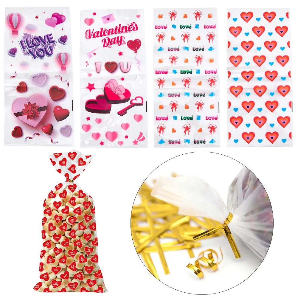 

50pcs/lot Long OPP Plastic Bags 12.5*27cm Treat Bags with Twist Ties for Candy Chocolate Cookie Wrapping Valentine's Day Bags