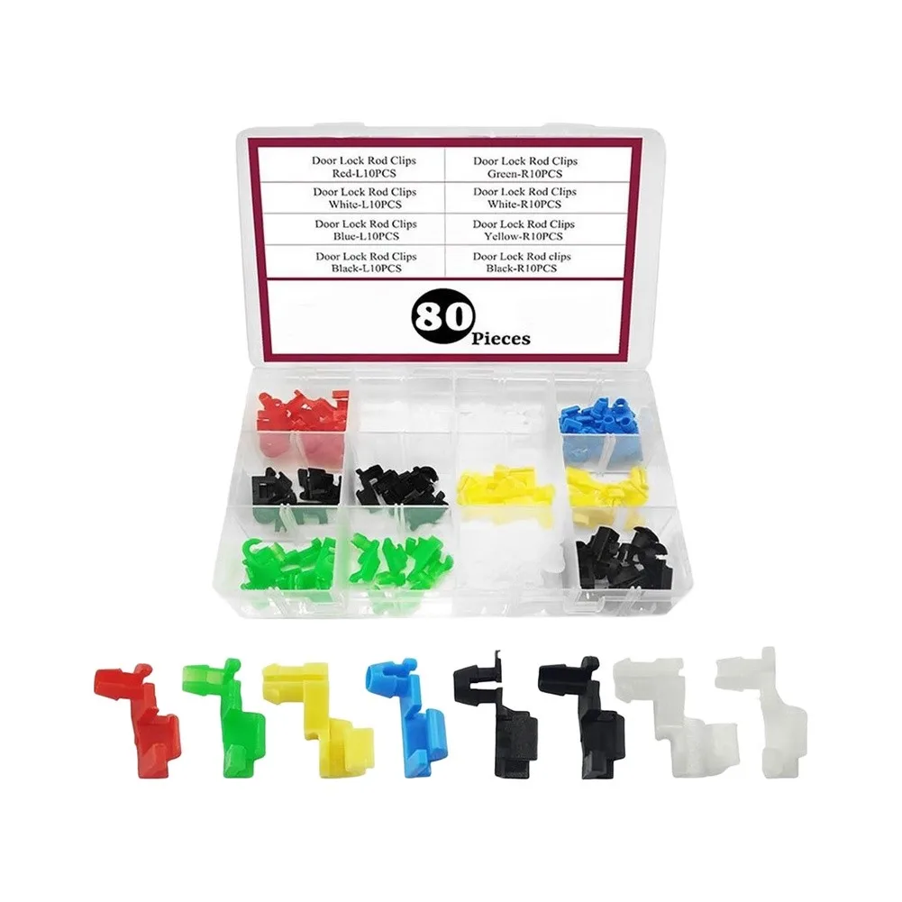 80-Pc Automotive Door Handle Clip Kit for Door Lock Rod Fixing With High Density PP Material Resistant to Warping and Cracking