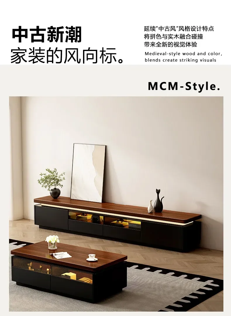 H1 medieval TV cabinet floor-to-ceiling living room home locker integrated light luxury TV floor cabinet