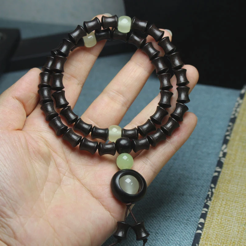 Ebony bamboo knot double-layer Buddhist bead bracelet, wooden craft accessory for men and women available