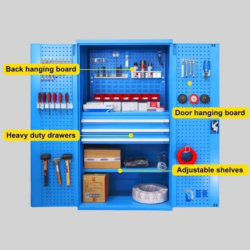 Customizable 2-Door Metal Tall Cabinet for Garage Steel Tool Cabinets with Two Drawers-OEM Support