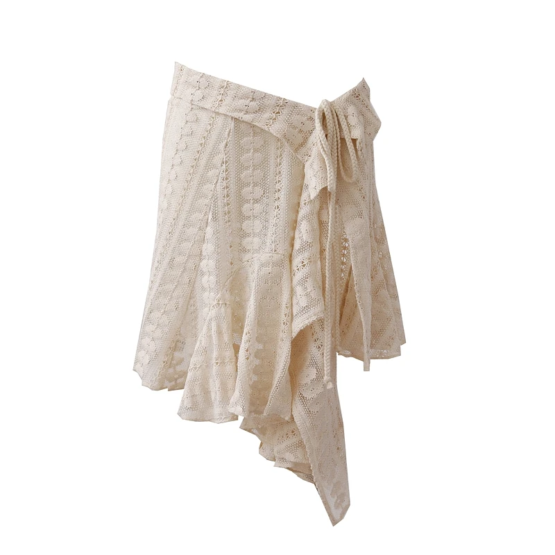 

Versatile Layered Skirt Women Retro Irregular Hollow Lace Tie One Piece Flesh Blocking Fart Curtain
