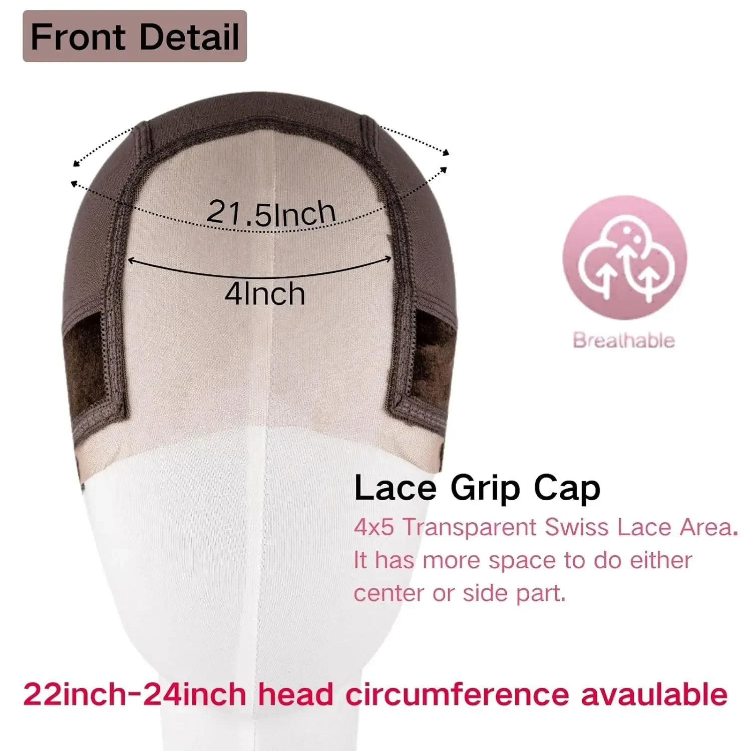 4x5 Lace Wig Grip Cap for Women Non-Slip Glueless Wig Gripper with Adjustable Velcro Headband Ear Cutouts view 3