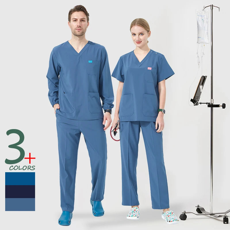 Essential Scrub Sets Female Surgical Uniforms Nurse Top and Pant Pet Hospital Nursing Suits Stretch Beautician Workwear S03