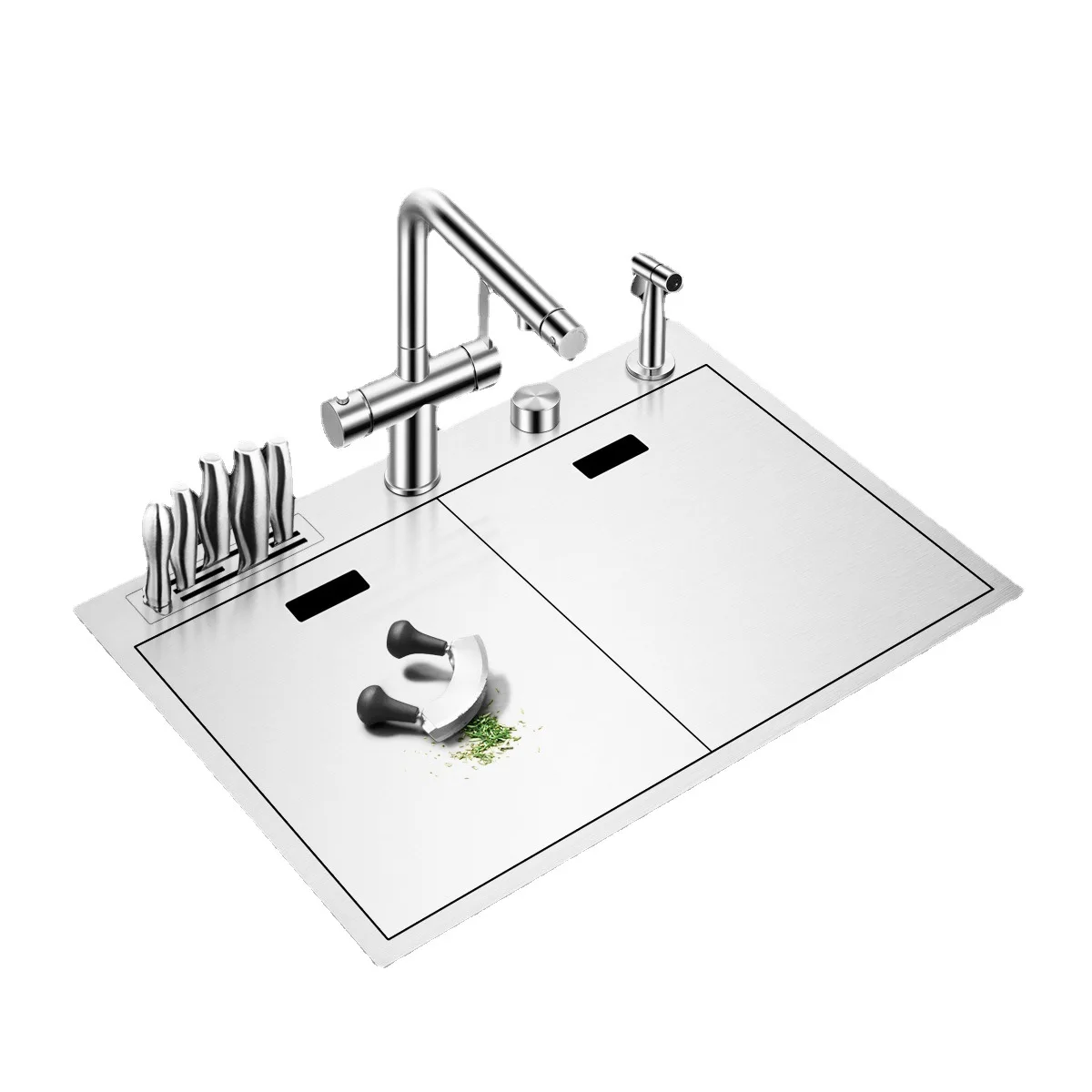

304 stainless steel, kitchen handmade sink with cover hidden