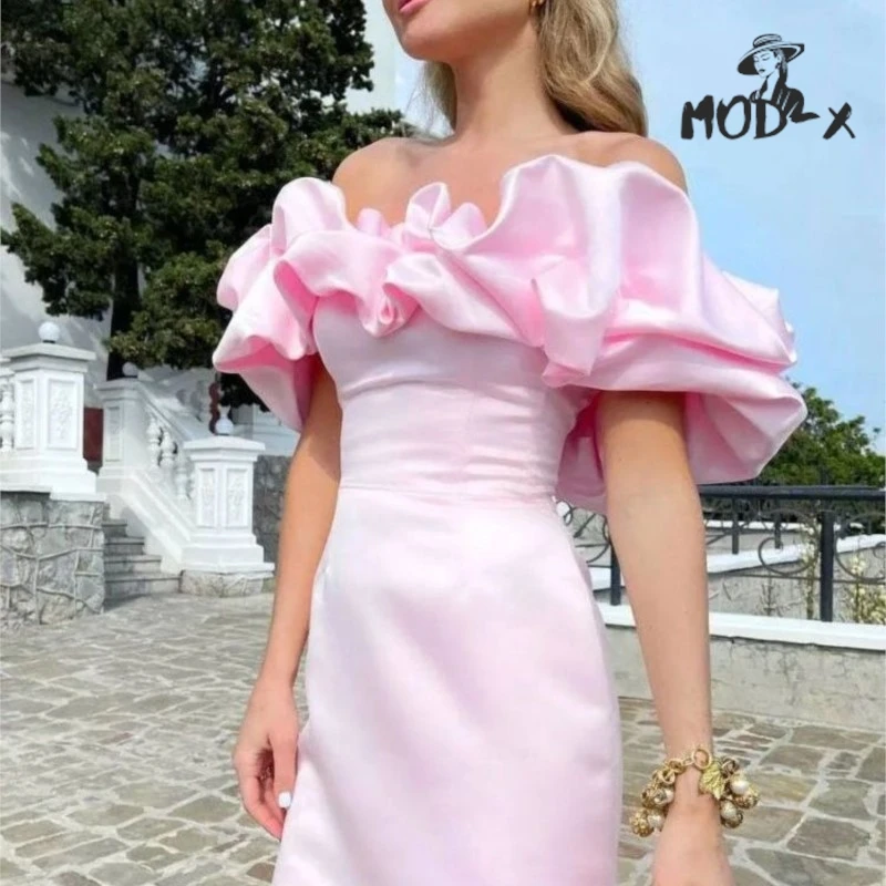 MODX Ruffled Sexy One-shoulder Dress Solid Color High-end Ethos Strapless Skirt Dress Dress Hot New 2024