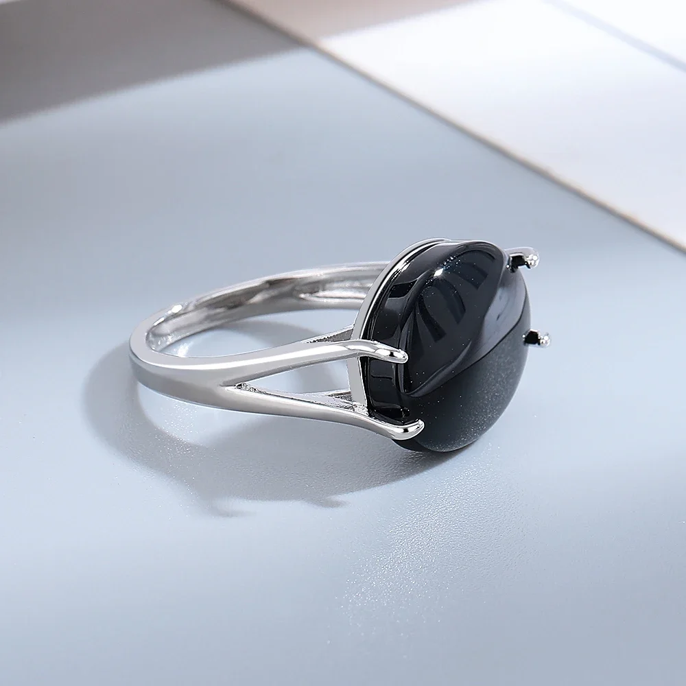 13*18mm Oval Big Black Agate Stone Silver Jewelry Ring Natural  Vintage Ring For Women Party Gifts