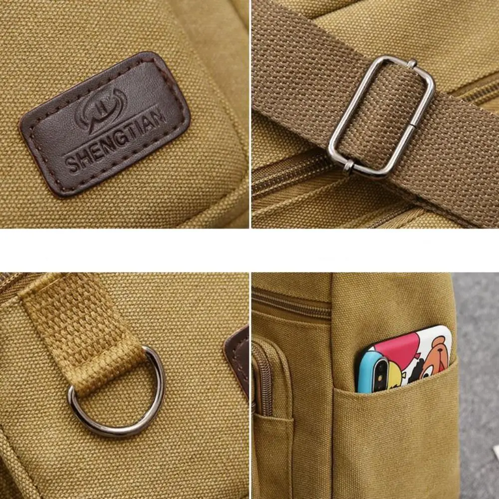 Korean Style Men Messenger Bags Large Capacity with Pocket Canvas Crossbody Bag Zipper Solid Color Travel Tool Bag Outdoor