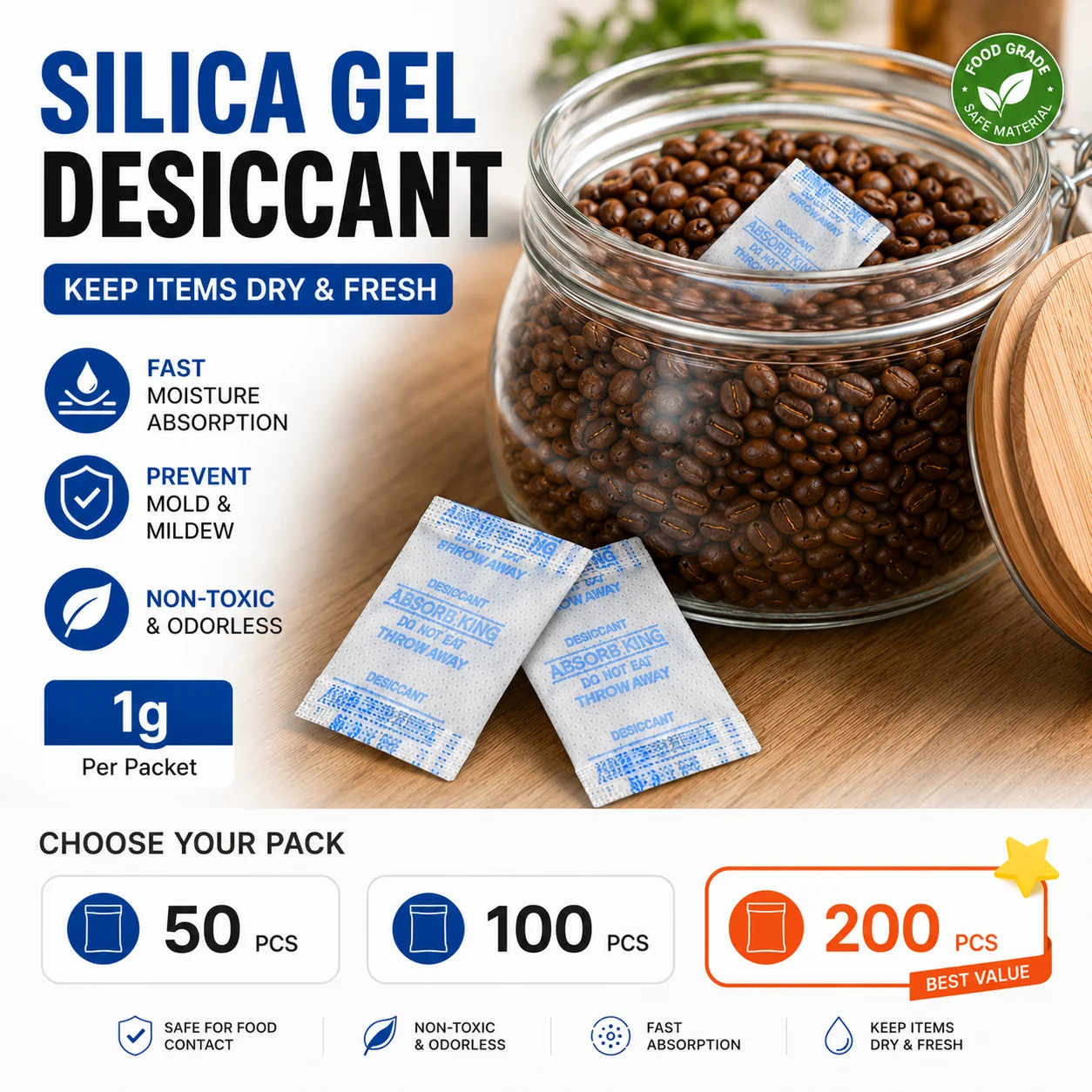 1g Bags Silica Gel Desiccant for  Medicines, Moisture-Proof Beads, and Precision Electronic Instruments
