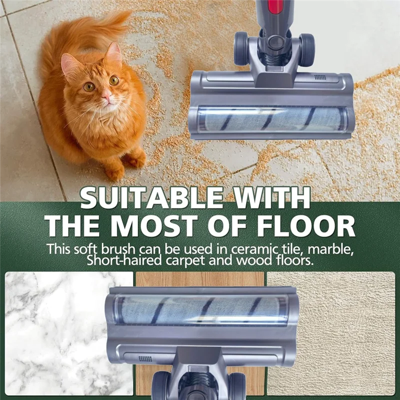 A74X-pour aspirateur Dyson V15 V11 V10 V8 V7, tête de brosse à rouleau souple avec lumière de détection de poussière pour nettoyeur de bois dur