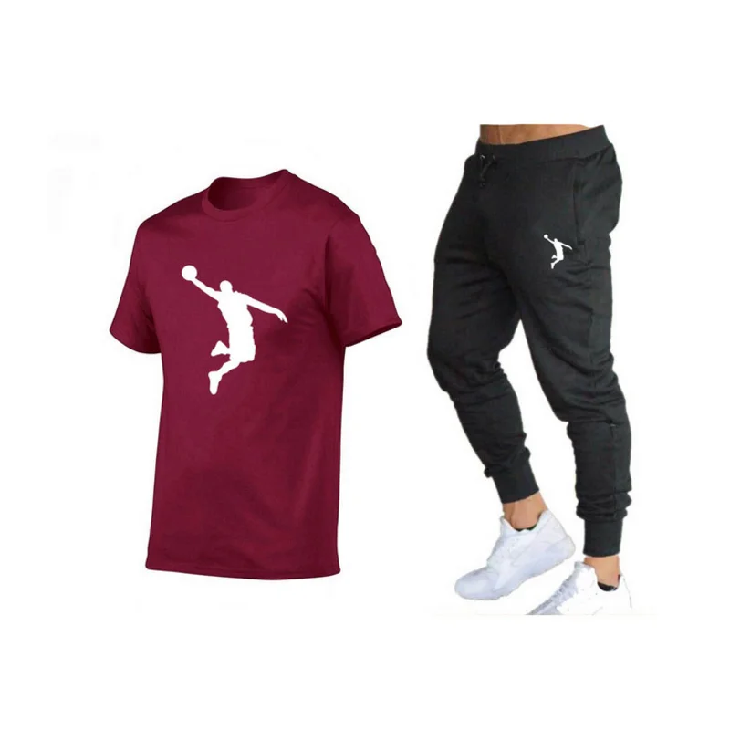 Hot-Selling Summer T-Shirt Pants Set Casual Brand Fitness Jogger Pants T Shirts Hip hop Fashicon Men\'sTracksuit