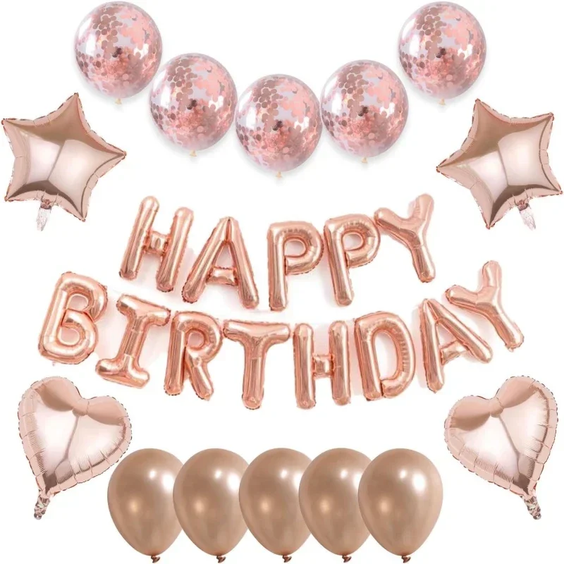 

Rose Gold Birthday Balloons Banner Decorations Foil Star Heart Balloons Girls Women Adults Ecofriendly Party Ballons Supplies