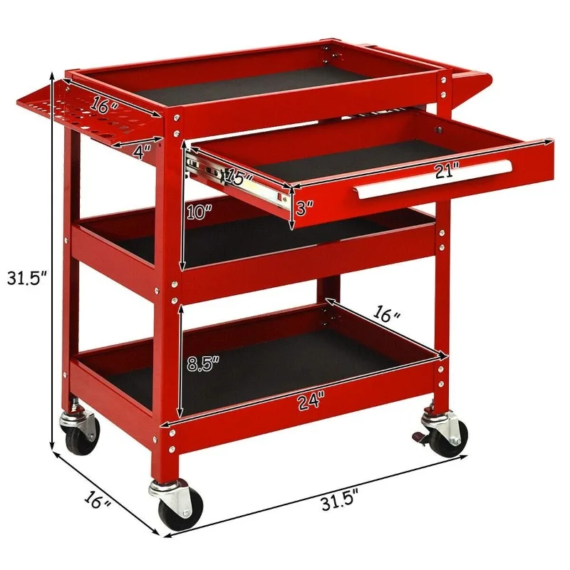

Factory Factory supply 3 Tier Heavy Duty Workshop Tool Cart with one drawer four wheels hand push metal tool Hand Cabinet