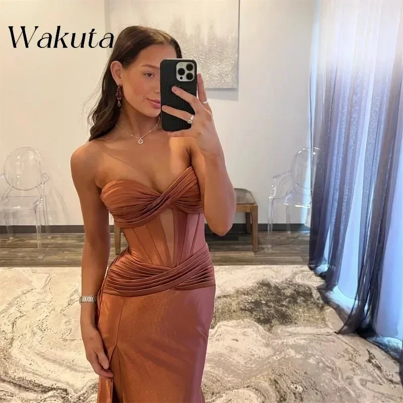 Wakuta Luxury Off Shoulder Prom Dresses Heart Shaped Neck Evening Gowns Sleeveless Long Train Mermaid Party Vestidos De Fiesta