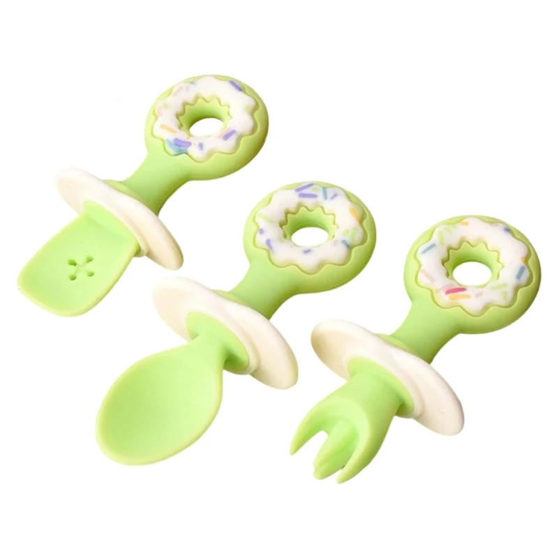 

2pcs/3pcs Baby Spoon Fork Feeling Set Silicon Silicone First Feeding Atensils 425f