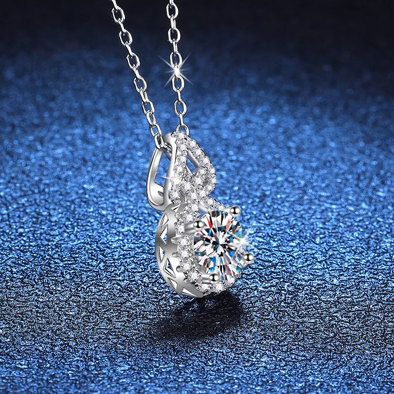 18K gold inlaid diamond D-color moissanite light luxury gourd pendant, 1-carat moissanite necklace, platinum PT950 mark