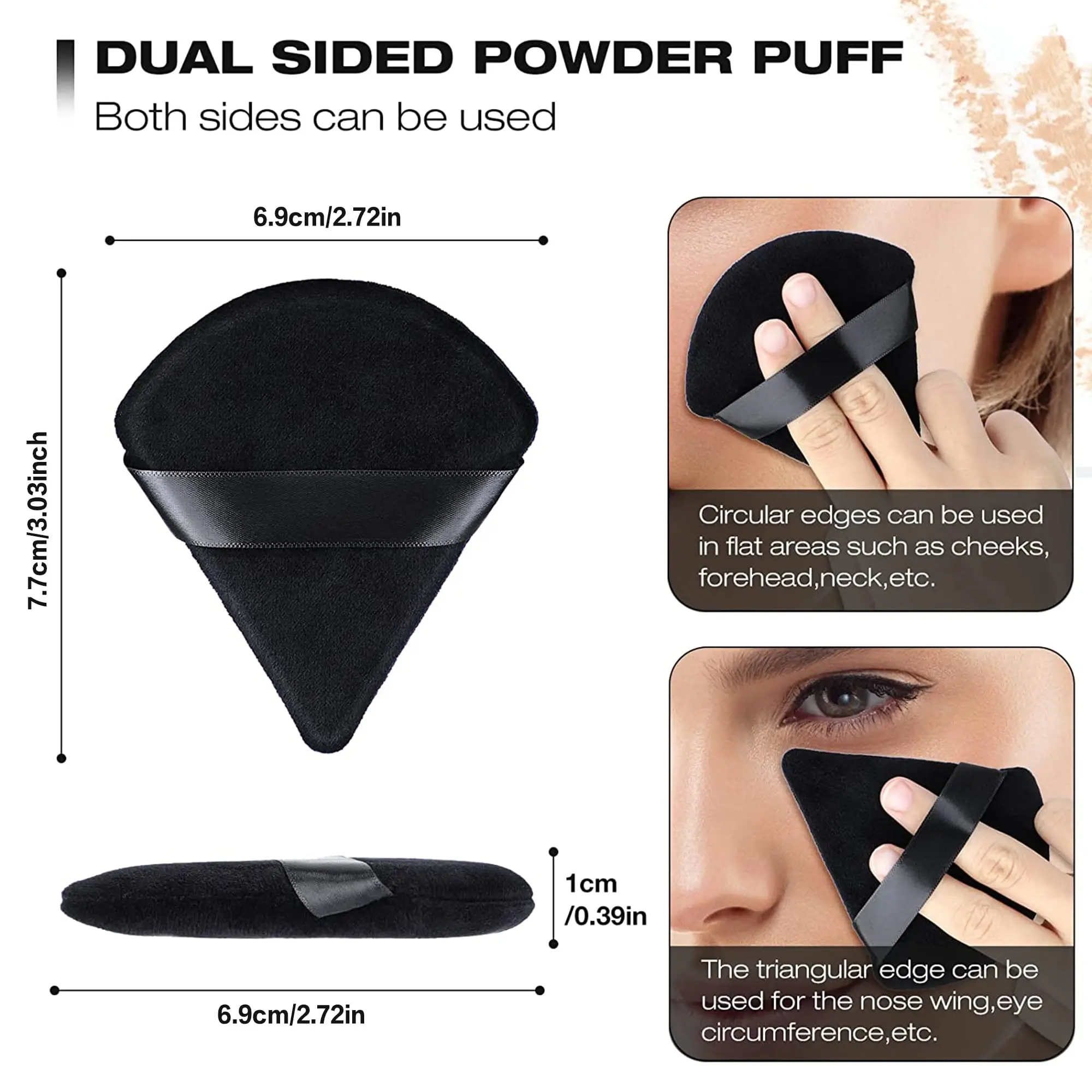 Esponja de maquillaje Facial triangular negra, esponja de terciopelo suave para cosméticos, mezclador de esponjas, base de belleza, esponja de maquillaje, acceso al maquillaje