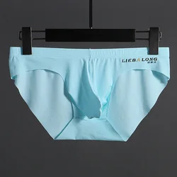 Men Briefs Ice Silk Thin Transparent Underwear U Convex Lingerie Low Waist Sexy Bikini Slip Homme Seamless Underpants