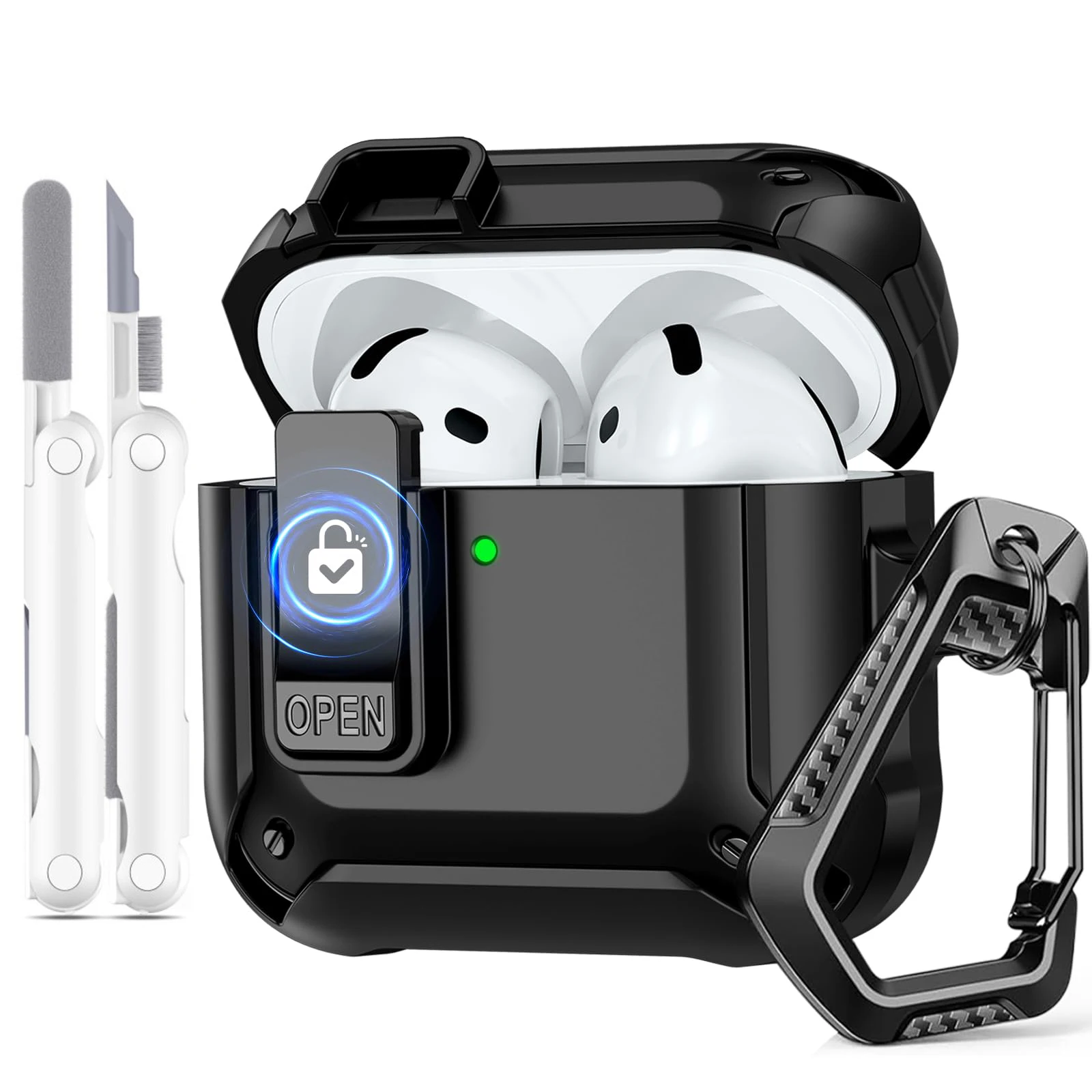 جديد 2025 لـ Airpods 4 حافظة قفل أمان غطاء حماية مقاوم للصدمات مع طقم تنظيف حافظة سماعة أذن فاخرة لأجهزة Airpods 4 Funda