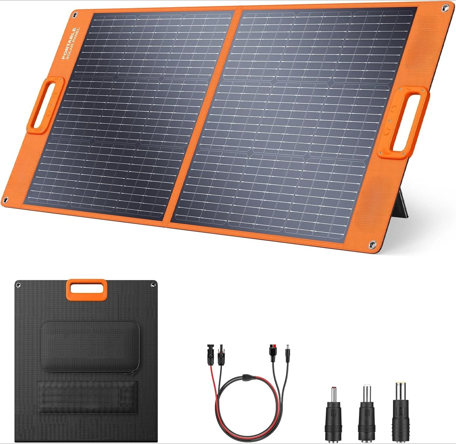 

Solar Panel 100W Portable Solar Panel (Upgraded) for 240/300/500/1000/1500/2000 Power Station, with Adjustable Kickstand,On Sale