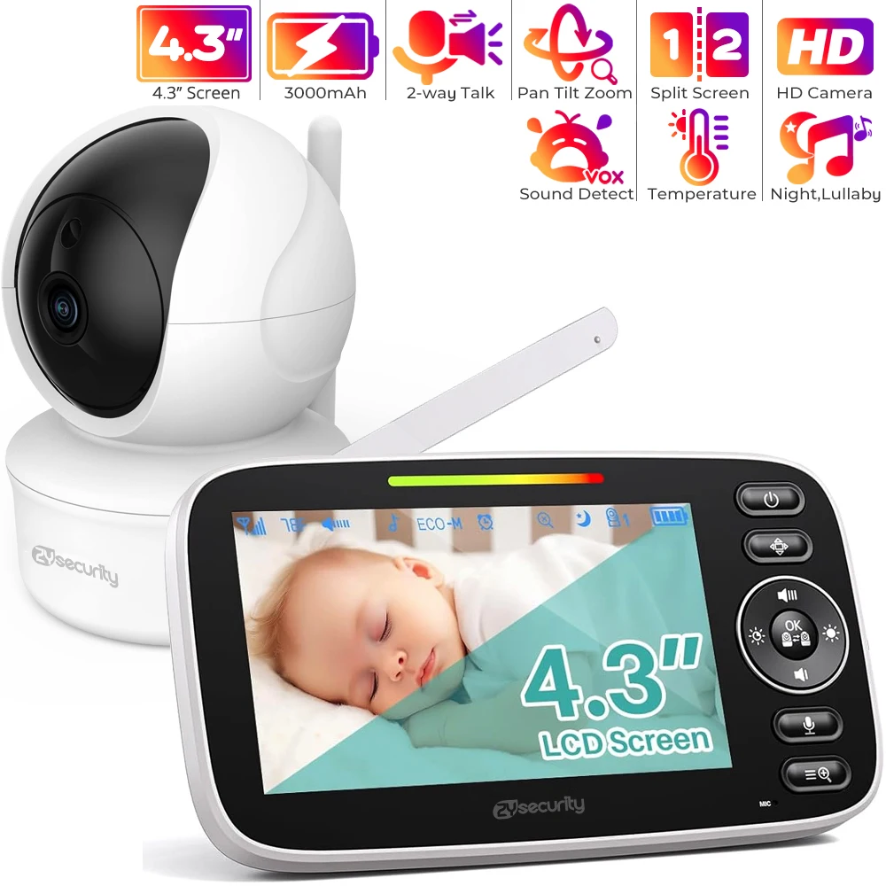 

4.3 Inch Video Baby Monitor with Pan Tilt Zoom Baby Camera Two-way Audio Auto Night Vision Babysitter Monitor HD 720P Babe Nanny