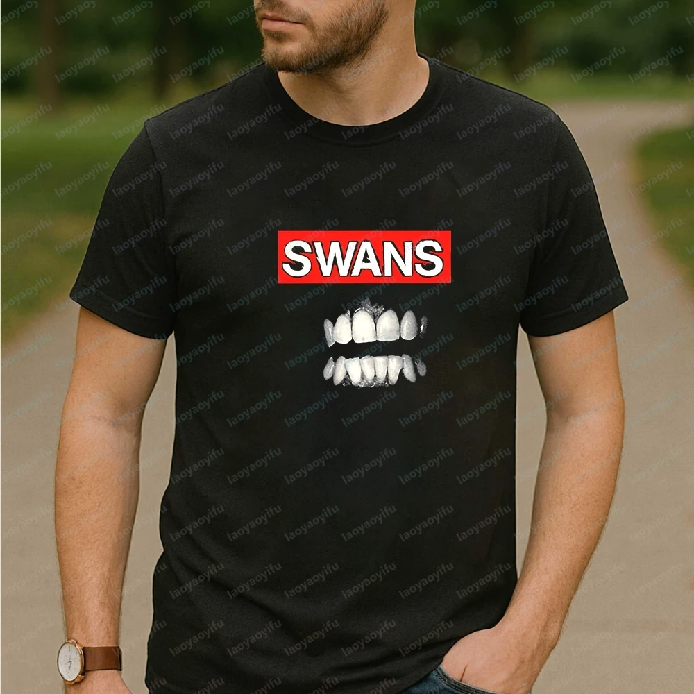 Korean-style Commentary on Men's Clothing - Swans Band Short-sleeved Shirt Suitable for Both Men and Women, Comfortable T-shirt